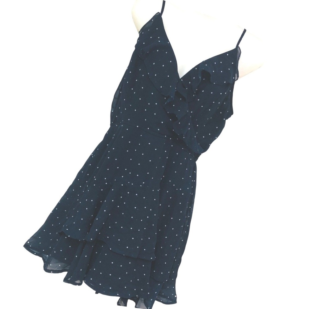 Japna Navy Polka Dot Dress Romper Ruffle Tier Smocked Whimsigoth Coquette Size L